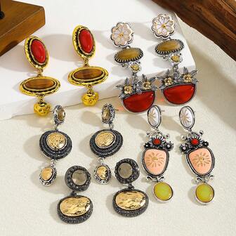 1 对复古椭圆形宝石吊坠耳环，防过敏，不含镍，耐用舒适的珠宝，适合婚礼、特殊场合和日常佩戴 - 送给她的优雅礼物