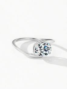 Arlmay 1pc 925 Sterling Silver Delicate Round Cubic Zirconia Line Finger Rings For Women Wedding Engagement Fine Jewelry - Silver - View 4