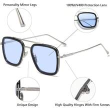 Tony Stark Sunglasses Vintage Square Metal Frame For Men Women  And  Vintage Sun Glasses - 漸層藍色 - 查看 3
