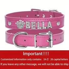 Personalized Dog Collar - Custom Name/Text, Faux Leather Pet ID With Heart And, Adjustable Metal, Suitable Small, Medium, Large Dogs - Birthday, Anniversary, Housewarming, Suitable Puppies Or Adult Dogs - Available In Pink And Red - Hot Pink - View 13
