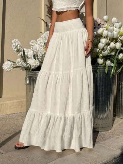 Falda larga de línea A con cintura con cordón, de punto trenzado con textura y forro, elegante y casual, adecuada para citas, reuniones, vacaciones, compras y talla grande