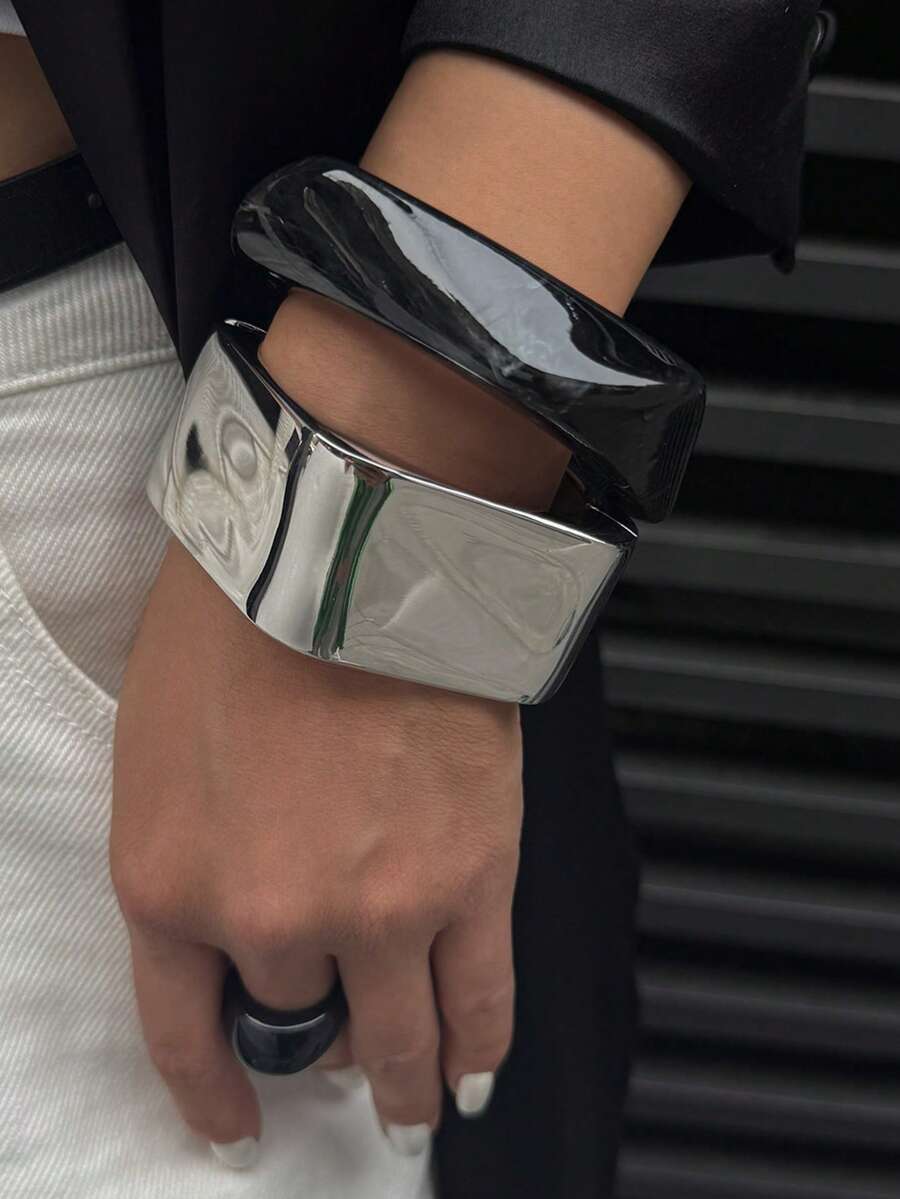 1pc/2pcs Minimalist Fashion Versatile Bracelet, Black & Silver Color, Suitable For Various Occasions
