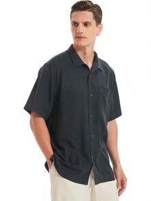 Men's Silk Button Down Shirts Short Sleeve Casual Tropical Holiday Hawaiian Shirtshalloween - Charcoal Grey - View 8