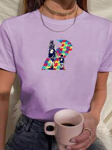 BABYLOOK Camiseta Feminina t shirt MÃE AUTISTA FILHO  100% Algodão - Roxo - Visão 2