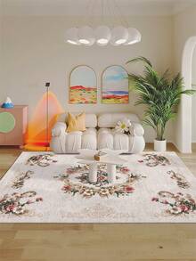 1 Stück hellrosa Wohnzimmer Dekorationsteppich mit Rosendesign, Boho-Stil 1100g/㎡ Material mit niedriger Florhöhe, Dicke 5mm, weich und angenehm anzufühlen, leicht zu pflegen, wasserdicht und fleckabweisend, rutschfest, maschinenwaschbar, Teppich, geeignet für Lobby, Schlafzimmer