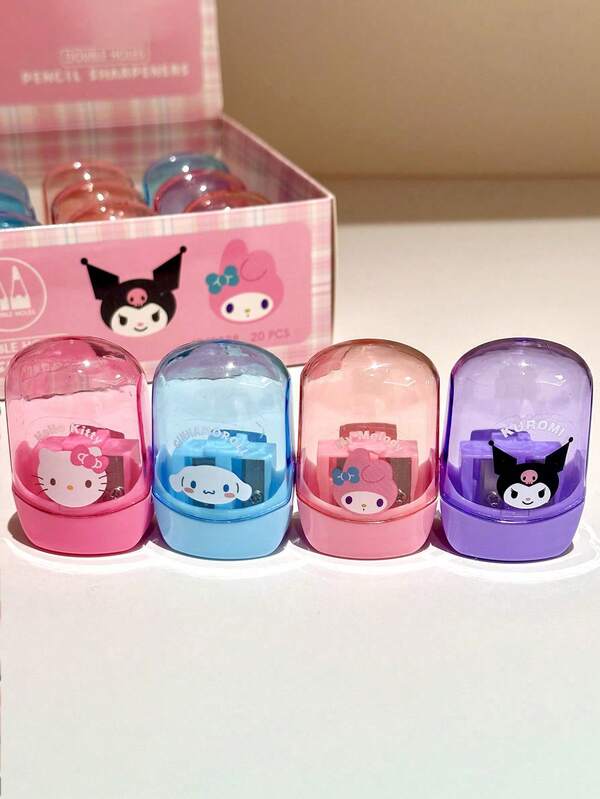 Sanrio 1pc Sanrio Cool Lomi Dual Function Pencil Sharpener&Eraser -2-In-1 Cartoon Design Acrylic Stationery, White And Pink Available For Teenagers And Adults