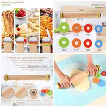 Rodillo de madera con 4 anillos de grosor ajustables, rodillo de masa antiadherente para hornear, rodillo de pizza de 17 pulgadas para suministros de cocina, diseo de prensa de para fondant, pizza, corteza de tarta, galletas, pastelera - Madera natural - Ver 1