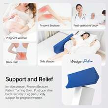 24in/34.2in Bed Wedges & Body Positioners, 30 Degree Wedge Pillow For Side Sleeping/After Surgery, Triangle Foam Bed Wedge Pillow With Blue Machine Washable Cover, For Pregnancy, Back - Multicolor - View 9