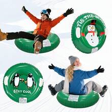 1 pieza Tubo de esquí inflable grueso, material de PVC con patrón de muñeco de nieve y pingüino, adecuado para deportes de invierno al aire libre, accesorio de colchoneta de esquí inflable para adultos