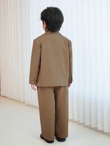 4pcs Young Boys Suit Set: Unique Design Jacket + Single-Breasted Vest + Matching Pants + Tie, Suitable For Festivals, Weddings, Ring Bearer Occasions - Coffee Brown - View 4