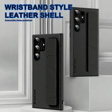 غطاء هاتف بسير معصم من نسيج جلدي لهواتف سامسونج S22/S23/S24/S25 بلس/ألترا، غطاء واقي للهاتف بتصميم بسيط مناسب للجنسين