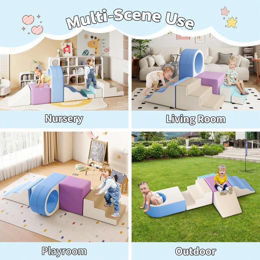 Soft Play Climbing Blocks For Toddlers - 8pc Or 10pc Set With Tunnel For Climb, Crawl And Slide,With Living Room,Nursery,Playroom,Outdoor - Màu xanh lam - Xem 1