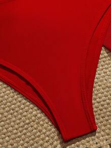 纯色休闲露背扭纹比基尼套装，海滩 - 紅色 - 查看 5