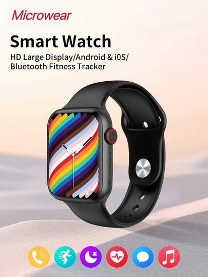 Microwear 2.07" HD Touch Screen Unisex Smart Watch, Fitness Tracker, Phone Call, Heart Rate & Blood Oxygen Monitor, Sleep & Activity Tracking, Compatible With IOS & Android