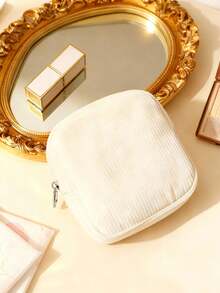 多色卫生巾收纳袋，粉色卫生巾收纳袋，便携式收纳袋，大容量简约风格，可收纳卫生巾、护垫和卫生棉条，女生必备，外出必备，条纹化妆包，旅行学习用品，旅行必备化妆包，度假必备化妆包