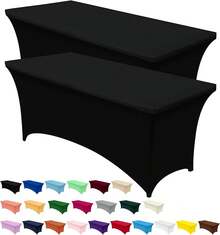 Spandex Tablecloth 2 Pack [8FT, Black] Tight, Fitted, Washable And Wrinkle Resistant Stretch Table Cloth Rectangle Cover For Trade Show, Weddings & Parties [96Lx30Wx30H Inch]