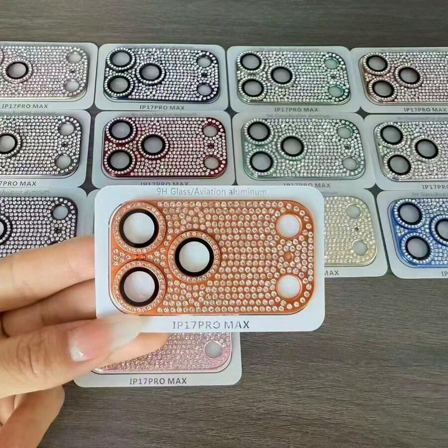 全钻相机镜头膜适用于 Apple 17 系列、17 Air、17 Pro、17 Pro Max，金属 9H 钢化玻璃相机镜头保护膜，高清透明 - 橘色 - 查看 1