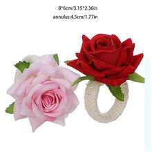 6pcs Champagne Rose Napkin Rings, Holiday Hotel Napkin Holders, Linen Rope Napkin Rings, Floral Napkin Rings - Multicolor - View 2