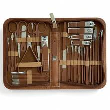棕色皮革套装按扣 7/16/24/26/32 件美甲工具套装 S 角质层钳切割套装专业指甲钳修脚美甲美容工具 - 彩色 - 查看 9