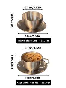 1pc Retro American Style 304 Stainless Steel Coffee Cup & Saucer Set, European Industrial Metal Cup For Latte, Afternoon Tea