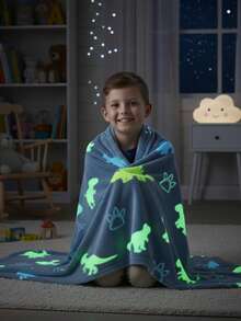 40" X 60" Children's Glow-In-The-Dark Dinosaur Blanket, Toddler Blanket, Boys' Blanket, Dinosaur Themed Gift, Soft Fleece Blanket, Birthday Gift