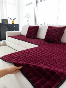 1 chiếc đệm ghế sofa lông nhân tạo cao cấp, vỏ bọc ghế sofa tối giản và mềm mại, phù hợp với mọi mùa, chống bụi và trầy xước để bảo vệ ghế sofa, thích hợp cho phòng khách, phòng ngủ, phòng làm việc - Đỏ - Xem 4