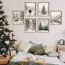 1 件，帆布墙画，带框墙面装饰，复古圣诞老人和圣诞树艺术品，非常适合客厅、卧室或入口处的节日墙面装饰，节日礼物创意，冬季装饰，圣诞节家居装饰，圣诞节