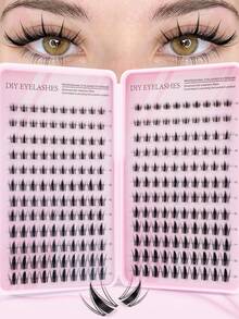 240 D 卷曲睫毛延长 DIY 套装 30D+40D+50D+60D 混合睫毛套装，10-16 毫米簇状 D 卷曲单根睫毛，柔软蓬松，迷你旅行友好型浓密睫毛套装，含胶水、密封剂和镊子，适合家庭使用