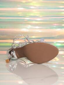 أحذية كعب عالي ملساء مرصعة بالراين للنساء، موضة حفلات