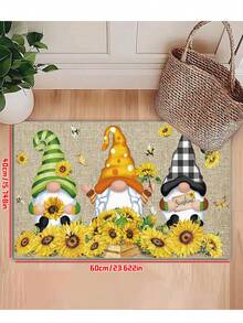 1 Stück saugfähige rutschfeste Dekorative Fußmatte mit Frühlingsmotiv Sonnenblume & Gnom - leicht für Wohnzimmer & Küche - Raumdekoration, Heimdekoration