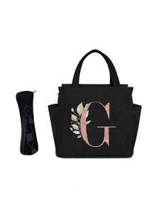 Geantă de prânz izolată personalizată cu identificare a primei litere - Geantă Bento caldă din pânză, închidere cu fermoar, căptușeală din folie de aluminiu de mare capacitate, potrivită pentru designul primei litere la serviciu și la școală, școli și activități în aer liber - Ușor de curățat, design compact, impermeabil, cutie de prânz, geantă de prânz pentru femei, geantă de picnic pentru profesori, geantă frigorifică pentru camping, geantă frigorifică pentru sală de clasă, geantă de picnic pentru femei, geantă de damă pentru școală, accesorii școlare, articole școlare