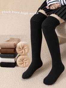 1 双儿童厚羊毛过膝袜，羊毛腿套，女童袜子，秋冬 - 彩色 - 查看 2