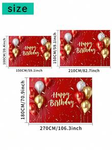 1 Stück rote und goldene "Alles Gute zum Geburtstag" Fotografie Hintergründe mit Glitzersternen, Luftballons, goldenem Band, Party Banner 150 x 100 cm / 210 x 150 cm / 270 x 180 cm Foto Hintergrund für Innen- und Außenbereich, Babyparty Dekoration