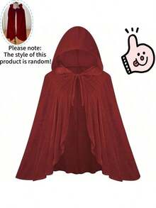 Red & Burgundy Halloween Velvet Cloak, Short Ruched Lace Trim Hooded Cape
