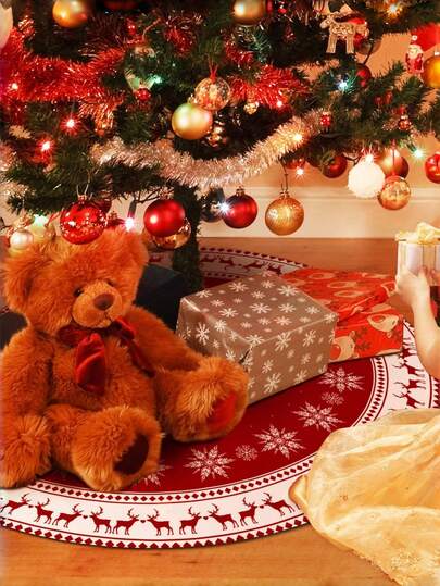 1 pezzo Gonna per albero di Natale con motivo fiocchi di neve e renne, in tessuto rustico rotondo grande da 36 pollici, decorativa e protettiva per albero di Natale, per Natale, inverno, festa di Capodanno, decorazione per interni ed esterni
