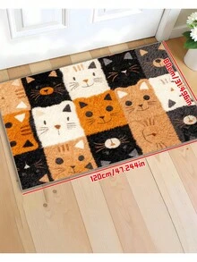 Tapete de banheiro antiderrapante com estampa de gato fofo, lavável à máquina, tecido de malha, forro de TPR, poliéster, adequado para banheiro, quarto, cozinha, entrada - uso interno e externo
