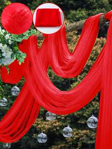 1pc Red Sheer Voile Curtain, Chiffon Ceiling Drape, Romantic Wedding Ceremony Decor, Multipurpose Sheer Curtain, Outdoor Wedding Decor, Bridal Shower Decor, Wedding Reception Decor, Birthday Party Decor, Wedding Arch Backdrop, Party Background Decor