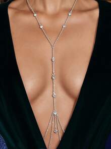 1 件性感银色身体链多层水钻交叉比基尼文胸身体首饰适合夏季假日海滩派对 - 銀色 - 查看 1