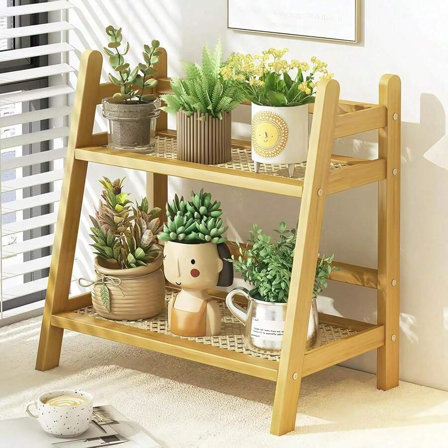 Wicker-Look Tea And Coffee Bar Station Organizer, Bamboo Mug Holder Countertop, Matcha Stand, Cup Display Shelf, Condiment Storage Rack For Kitchen Counter, 2 Tier - 竹子-小 - 查看 1