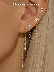 3Pcs/Set Earrings For Women Fashion Long Chain Stud Earrings Casual Four-Leaf Clover Earring Women Daily Jewelry Accessories