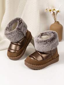 1 paire de bottes de neige courtes à bout rond casual pour enfants, confortables et chaudes pour l'extérieur en hiver
