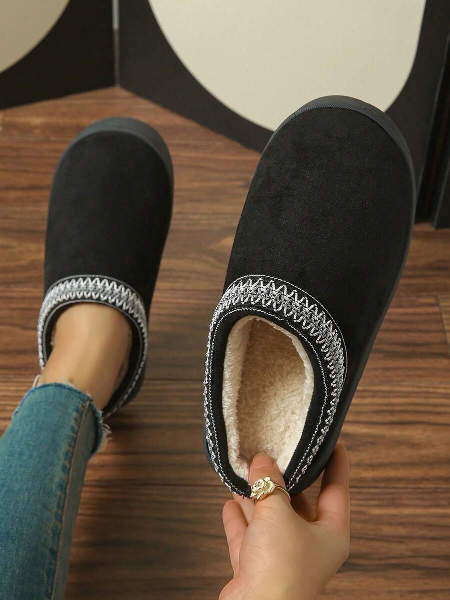 Dép nữ thời trang đế dày ấm áp, dép đi trong nhà chống trượt cho cặp đôi, dép sau sinh, dép đi ngoài trời cho nữ, dép lông mềm mại, dép Giáng sinh, dép chống trượt trong nhà/ngoài trời, dép giữ ấm dày dặn lót lông sang trọng cho nữ. - màu đen - Xem 1