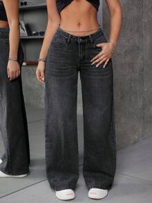 Teen Girl Classic Comfortable Straight Leg Jeans - Black - View 3