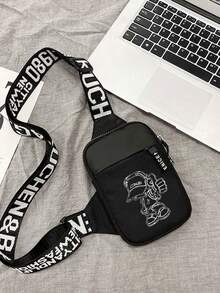 时尚单肩包、斜挎包、男士小包、斜挎包、休闲手机胸包、旅行徒步包、轻便小背包、万圣节包、腰包 - 黑色 - 查看 1