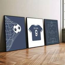 3pcs Set Customized Football Jersey Canvas Print Poster, Personalized Name And Number, Perfect Gift For Sports Fans, Also Suitable For Bedroom, Living Room Or Home Office Decor, Unframed Wall Art, Birthday Gift - Color - View 3