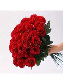 18pcs White Artificial Roses, Silk Flowers, Fake Flowers For Living Room Decoration, Wedding Accessories, Valentine'S Day Gifts (Vase Not Included), Valentine Day, Gift Birthday Graduation, Realistic Long-Stemmed Rose Bouquets, Fake Flowers, Fake Plants, Suitable As Bride's Bouquet, Wedding Decorations - White - View 4