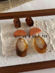 1pc Bohemian Elegant Resin Tie Dye (Random Color) Long Tassel Earrings, Delicate Women's Earrings, Wedding Jewelry, Fashion Accessories Suitable For Vacation, Party, Best Gift For Girlfriend Or Mother