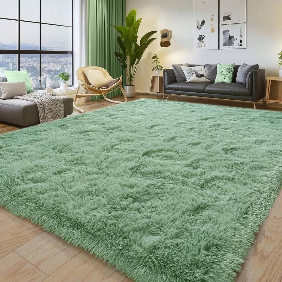 Modern Rug With Long, Soft Pile - Non-Slip, Several Sizes Available (120x160cm, 140x200cm, 160x230cm, 200x300cm, 240x340cm), Universal For Living Room, Bedroom And Children's Room, Comfortable Household Rug - 薄荷綠 - 查看 1
