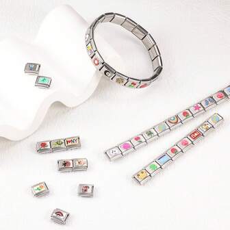 1 件 18 段时尚不锈钢可调节可拆卸 DIY 印花卡通图案手链，适合女士