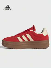 Adidas VL Court Bold Classic Sneakers, Thick Sole Casual Trainers, "T-Toe Shoes", Daily Styling Thick Bottom T-Shaped Toe, Modern And Classic Elements, Rubber Outsole With EVA Insert, Leather And Synthetic Material Lining, Three Stripes And Linear Logo - Red - View 1